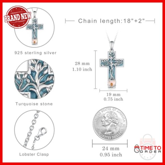 925 Sterling Silver Cross Pendant Necklace with Mustard Seed Tree of Life - Picture 4 of 7